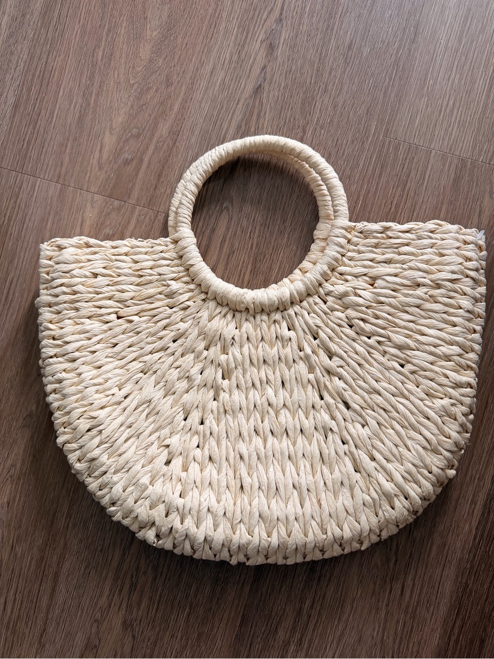 Natural Woven Straw Tote Bag with Round Handles